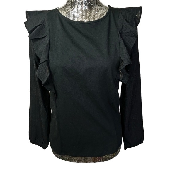 Brand New J. Crew Ruffle-Shoulder Top with Plaid Jacquard Sleeves Pullover XS - Picture 4 of 6